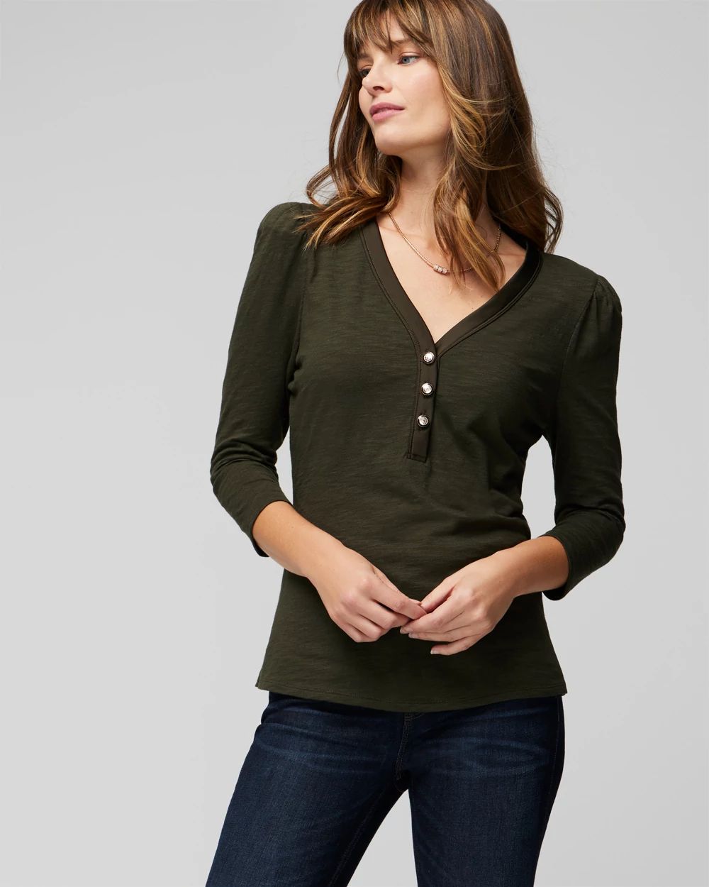 3 4 Sleeve Henley Tee